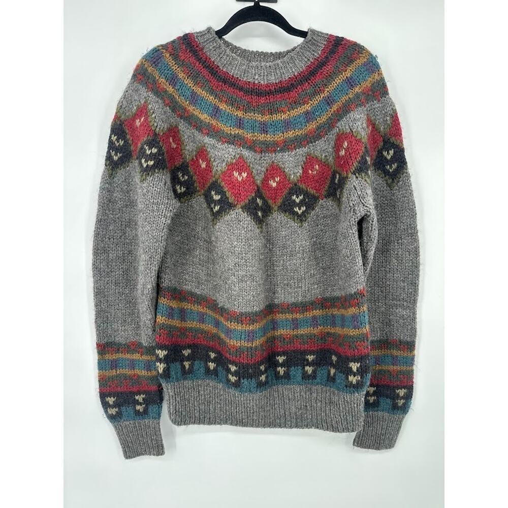 Vintage Boston Traders Sweater Mens Medium Geometric Fair Isle Chunky Knit Wool